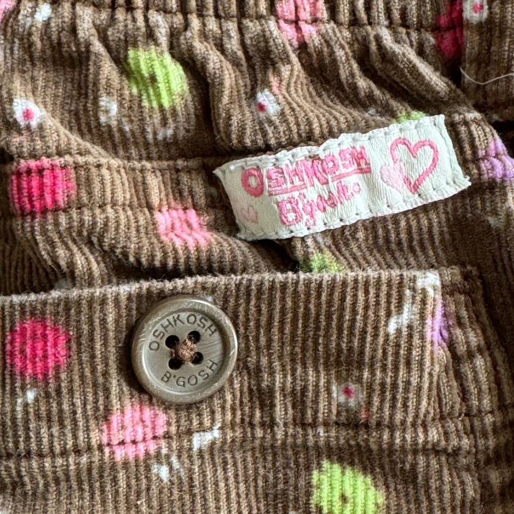 OshKosh B'gosh Girls Brown Floral Corduroy Pants Size 3T Elastic Waist Straight